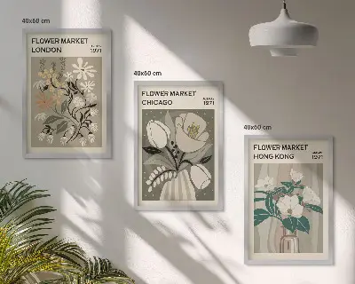 Flower Fairs London Chicago Hong Kong wall art set of 3 framed pieces