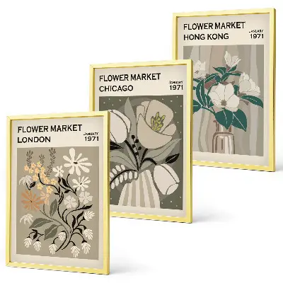 Flower Fairs London Chicago Hong Kong wall art set of 3 framed pieces