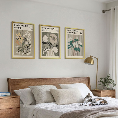 Set of 3 framed wall art pieces Flower Fairs London Chicago Hong Kong