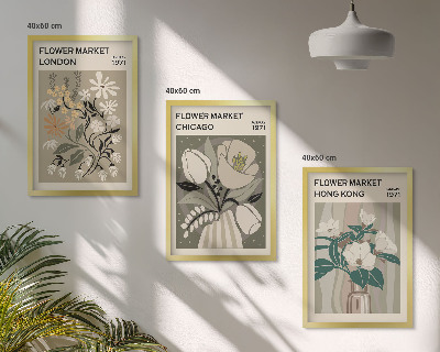 Set of 3 framed wall art pieces Flower Fairs London Chicago Hong Kong