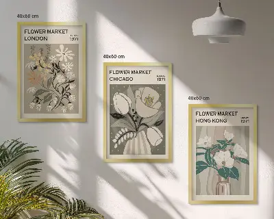 Flower Fairs London Chicago Hong Kong wall art set of 3 framed pieces