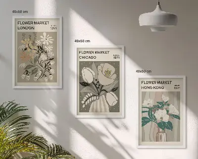 Flower Fairs London Chicago Hong Kong wall art set of 3 framed pieces