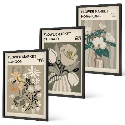 Set of 3 framed wall art pieces Flower Fairs London Chicago Hong Kong