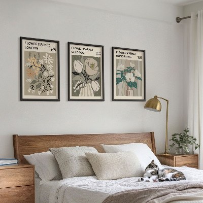 Set of 3 framed wall art pieces Flower Fairs London Chicago Hong Kong