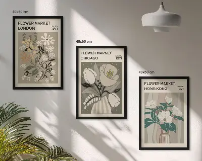 Flower Fairs London Chicago Hong Kong wall art set of 3 framed pieces