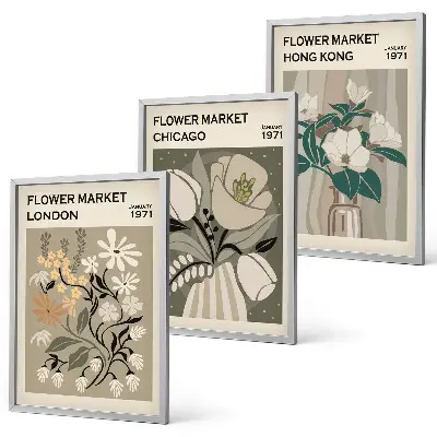 Flower Fairs London Chicago Hong Kong wall art set of 3 framed pieces
