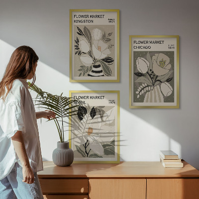 Wall art set Flowers Kingston Seoul Chicago retro