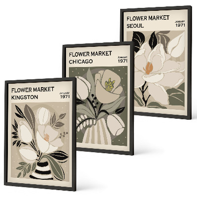 Wall art set Flowers Kingston Seoul Chicago retro