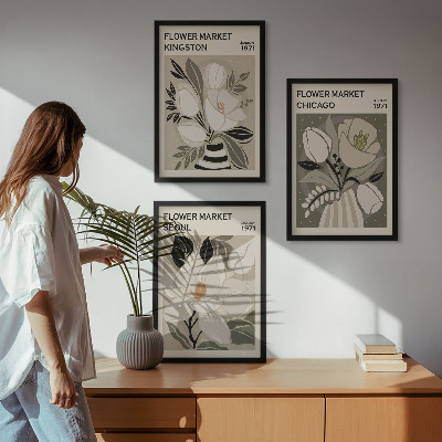 Wall art set Flowers Kingston Seoul Chicago retro
