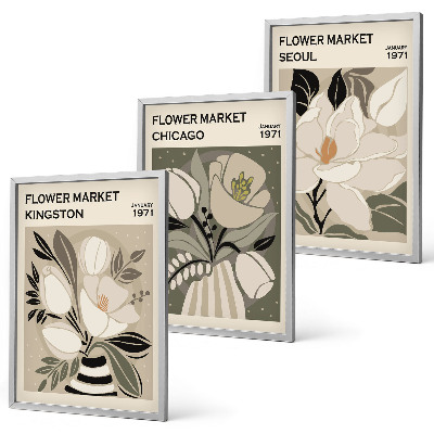 Wall art set Flowers Kingston Seoul Chicago retro