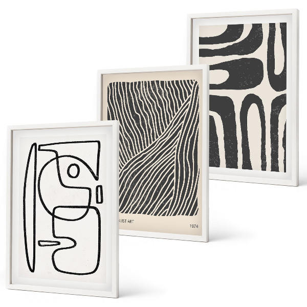 Three-piece wall art piece Abstract patterns lines textures