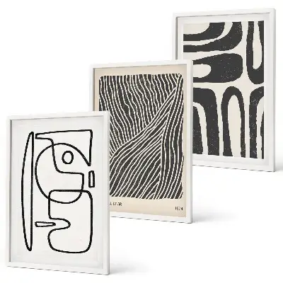 Three-piece abstract wall art set with patterns, lines, and textures