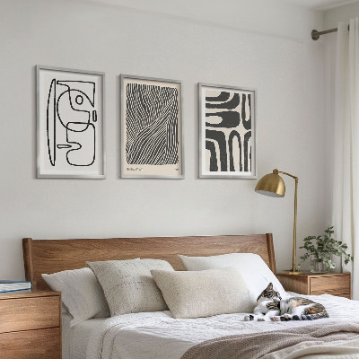 Three-piece wall art piece Abstract patterns lines textures