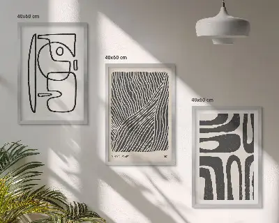 Three-piece abstract wall art set with patterns, lines, and textures