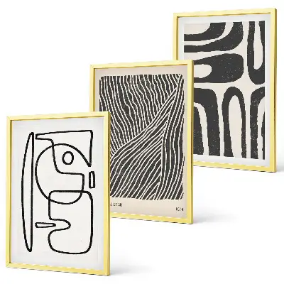 Three-piece abstract wall art set with patterns, lines, and textures