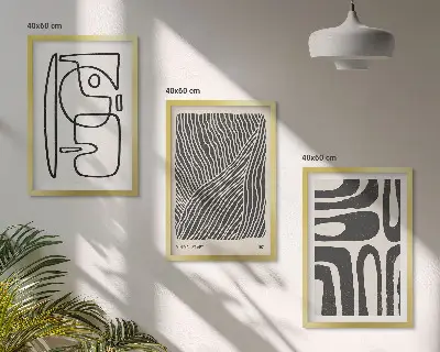 Three-piece abstract wall art set with patterns, lines, and textures