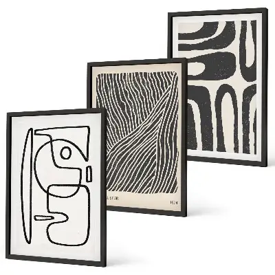 Three-piece abstract wall art set with patterns, lines, and textures