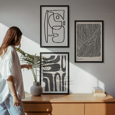 Three-piece wall art piece Abstract patterns lines textures