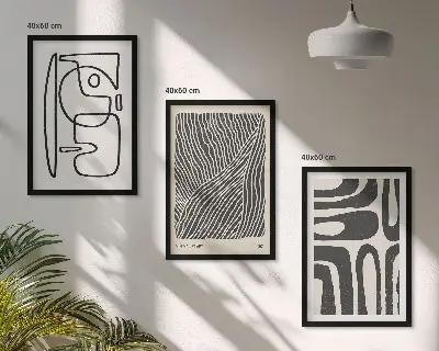 Three-piece abstract wall art set with patterns, lines, and textures