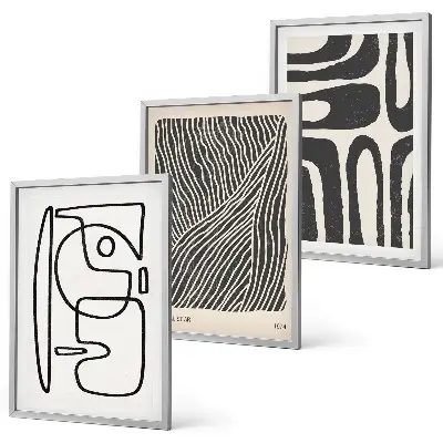Three-piece abstract wall art set with patterns, lines, and textures