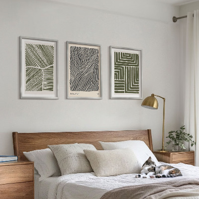 Set of 3 framed wall art pieces Patterns lines shapes green