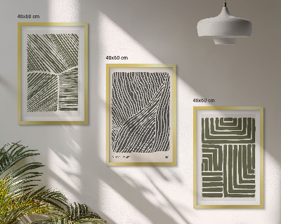 Set of 3 framed wall art pieces Patterns lines shapes green