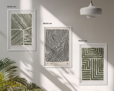 Set of 3 framed wall art pieces Patterns lines shapes green