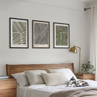 Set of 3 framed wall art pieces Patterns lines shapes green