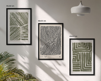 Set of 3 framed wall art pieces Patterns lines shapes green