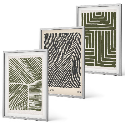 Set of 3 framed wall art pieces Patterns lines shapes green
