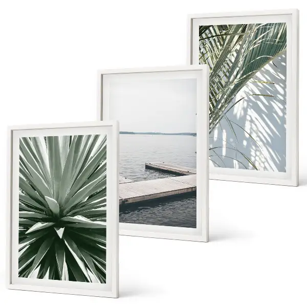 Wall art set palm leaves and wooden bridge motif