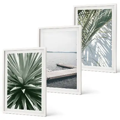 Wall art set palm leaves and wooden bridge motif