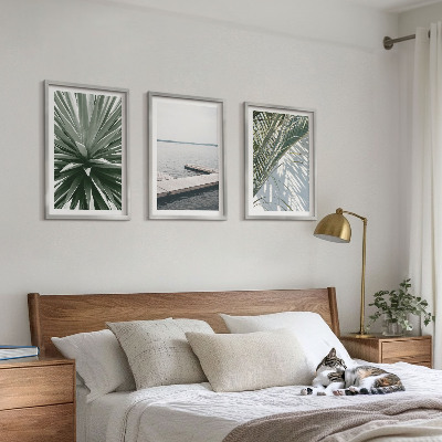 Wall art set Palm leaves wooden bridge