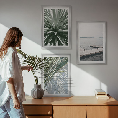 Wall art set Palm leaves wooden bridge