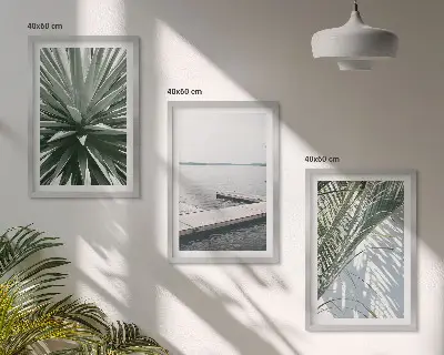 Wall art set palm leaves and wooden bridge motif