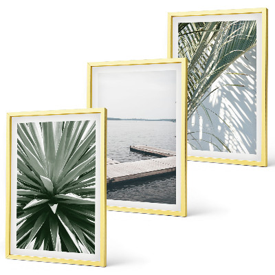 Wall art set Palm leaves wooden bridge