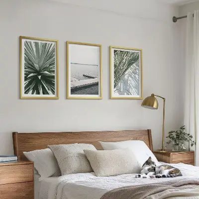 Wall art set palm leaves and wooden bridge motif
