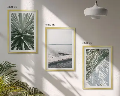Wall art set palm leaves and wooden bridge motif