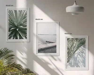 Wall art set palm leaves and wooden bridge motif