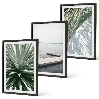 Wall art set palm leaves and wooden bridge motif