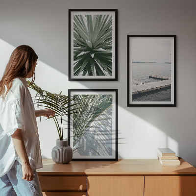 Wall art set Palm leaves wooden bridge