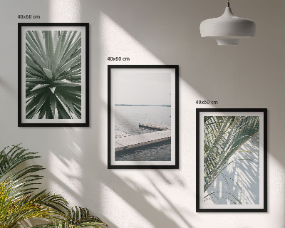 Wall art set Palm leaves wooden bridge