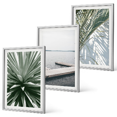 Wall art set Palm leaves wooden bridge