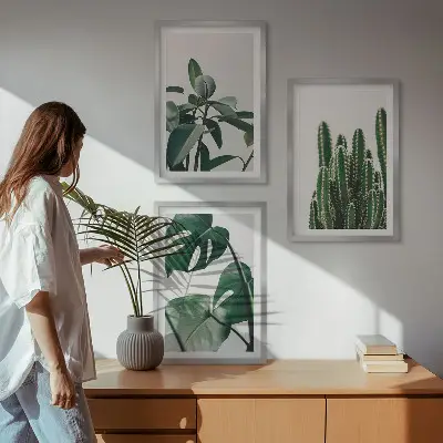 Three-piece wall art set with tropical plants aesthetic