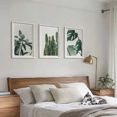 Three-piece wall art set with tropical plants aesthetic