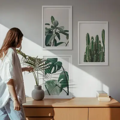 Three-piece wall art set with tropical plants aesthetic