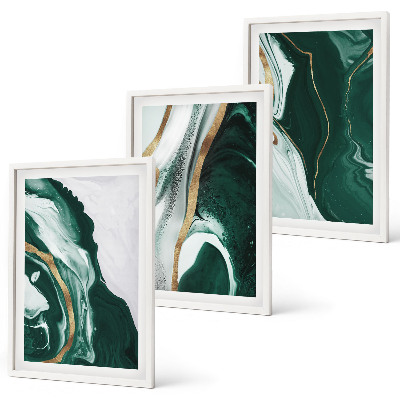 Set of 3 framed wall art pieces Abstract green paint patterns