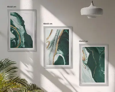 Abstract green paint patterns wall art set of 3 framed pieces