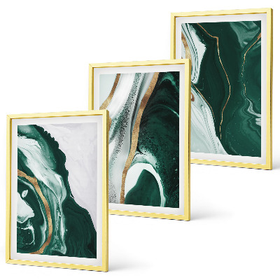Set of 3 framed wall art pieces Abstract green paint patterns