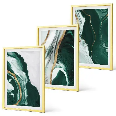 Abstract green paint patterns wall art set of 3 framed pieces